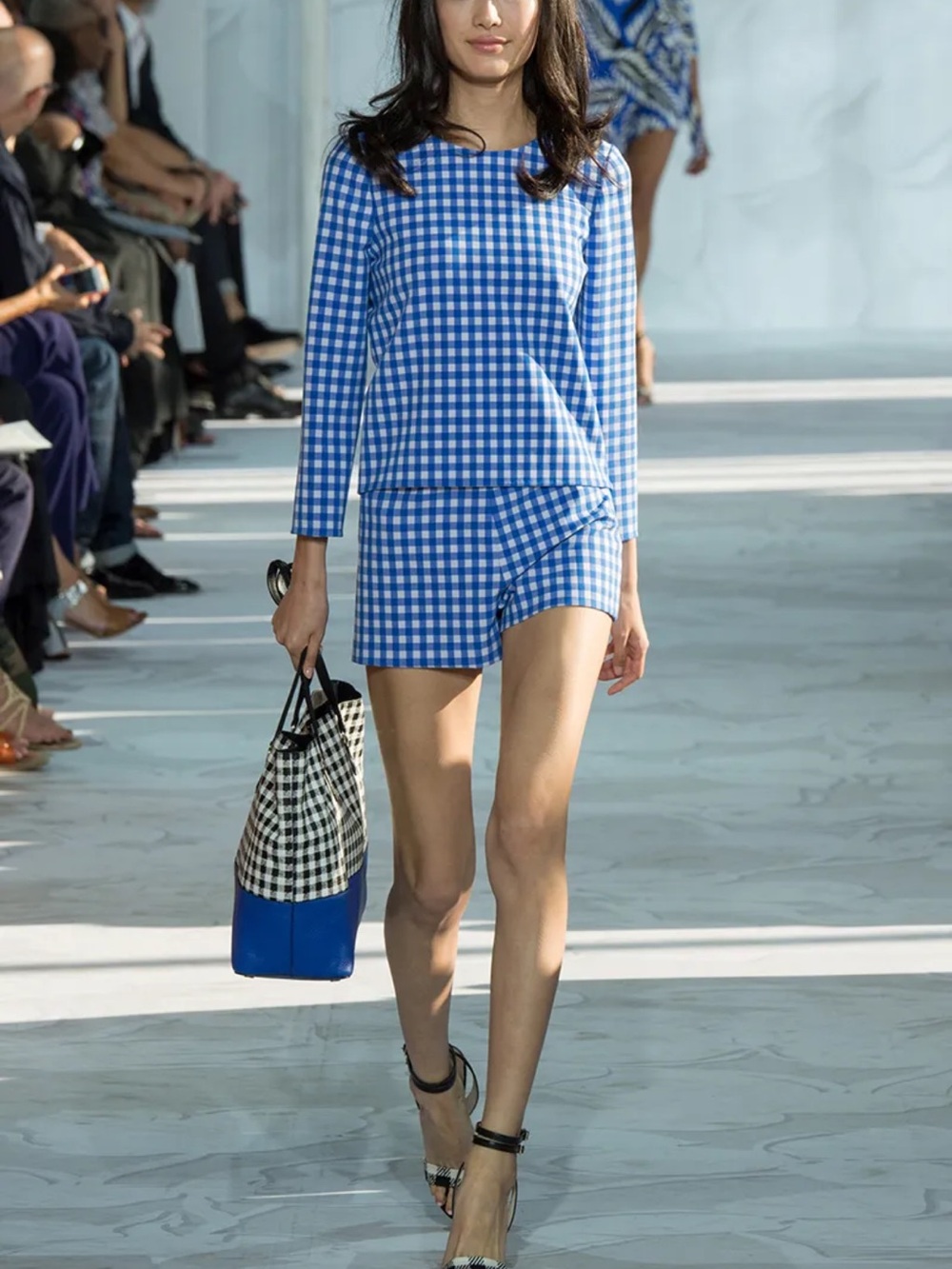 Diane von Furstenberg Giselle Gingham Top & Shorts Set Blue Riviera / White sz 0